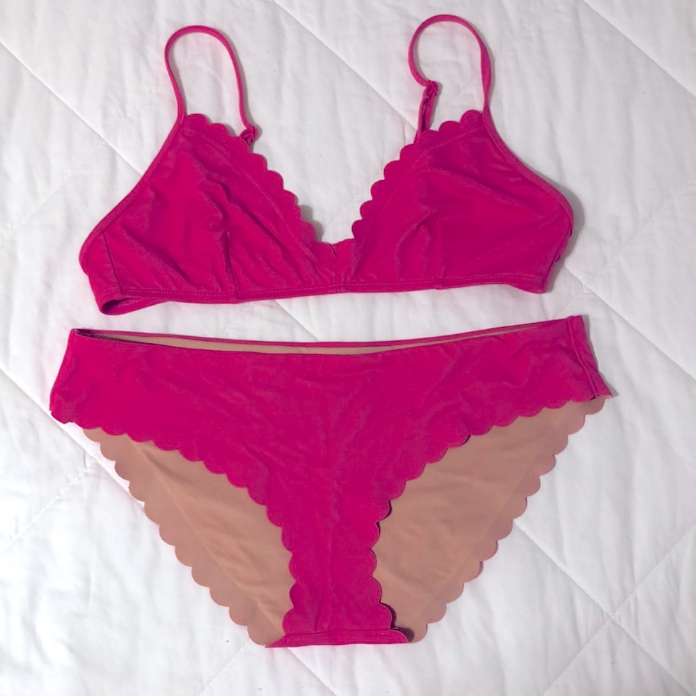 JCrew Bright Pink Scalloped Bikini Set